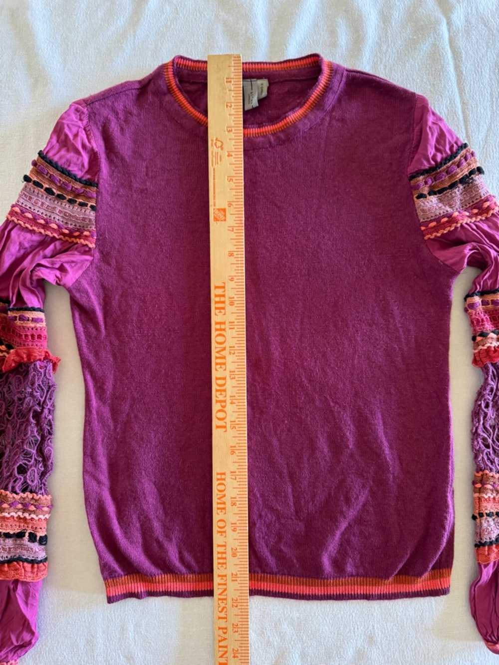 Anthropologie Blank London Emeryl Lace Contrast Sweater Boho Puff Sleeve XS - Picture 5 of 8